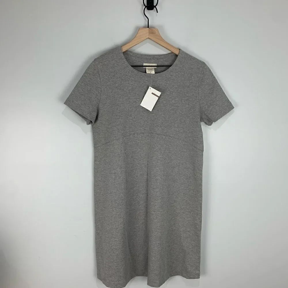 Green Cotton Grey Short Sleeve Sweater Dress